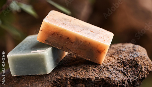 artisan soaps on a rock photo