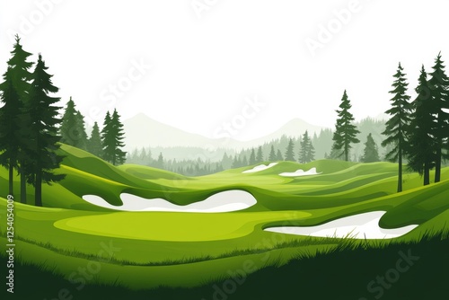 Mountain golf course scenic illustration