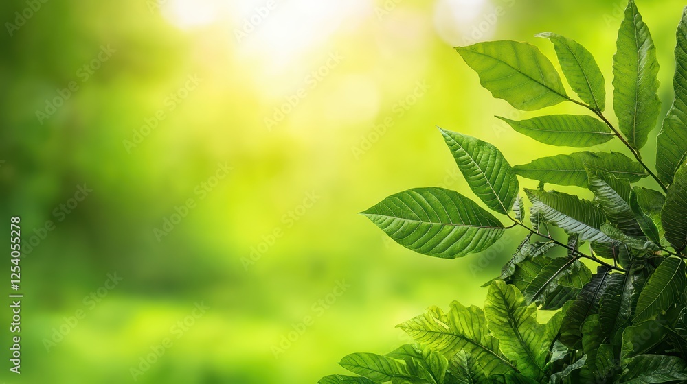 Fresh Green Leaves in Sunlit Nature Background for Relaxing Mood Fresh Green Leaves in Sunlit Nature Background for Relaxing Mood