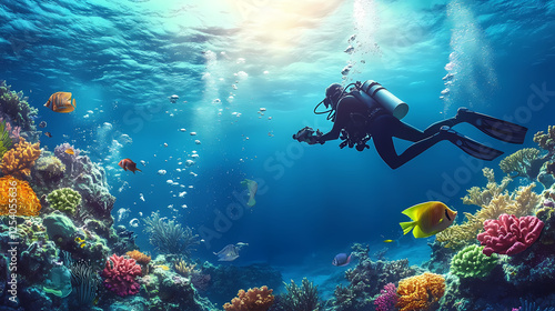 Wallpaper Mural diver underwater vibrant ocean Torontodigital.ca