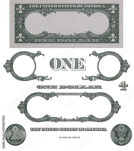 Elements of 1 US dollar banknote