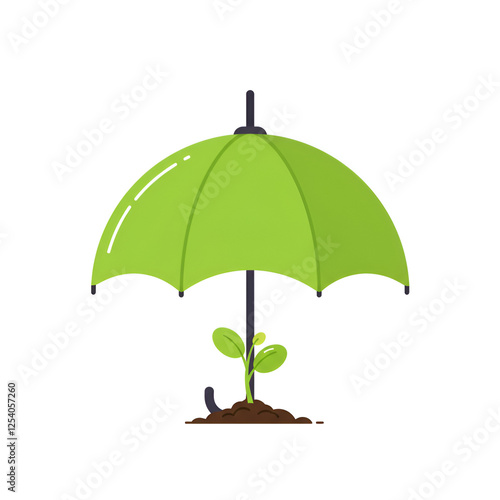 Green Umbrella Protecting a Small Plant