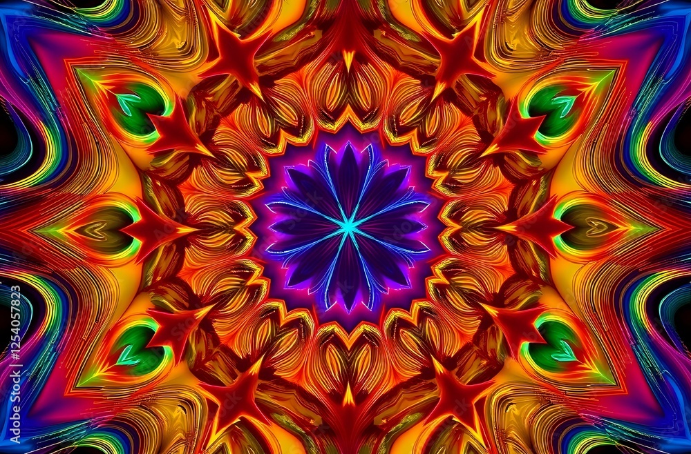Vibrant Rainbow Leaf Design with Central Flower – Modern Abstract Artwork Vibrant Rainbow Leaf Design with Central Flower – Modern Abstract Artwork
