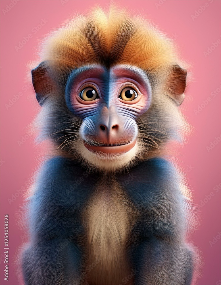 Obraz premium Mandrill, rosa Hintergrund