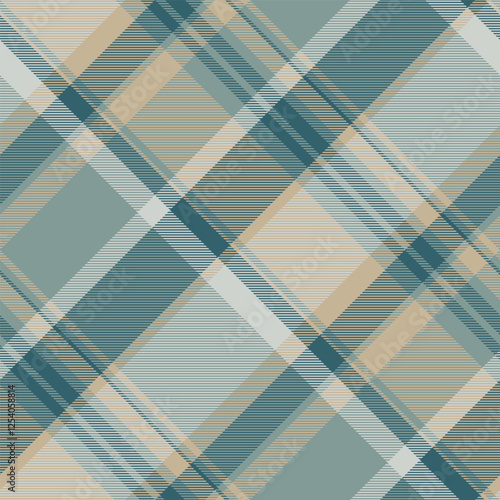 Curved check fabric tartan, goose seamless background texture. Age textile plaid vector pattern in pastel and cyan colors.