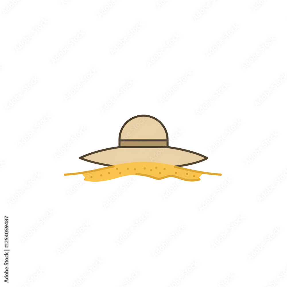 Minimal Flat Icon of Sun Hat on Beach Minimal Flat Icon of Sun Hat on Beach