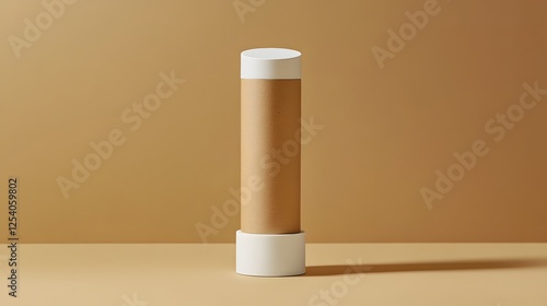 Wallpaper Mural A kraft paper tube for face cream, with a white plastic cap and base on top of an all-white plinth
 Torontodigital.ca