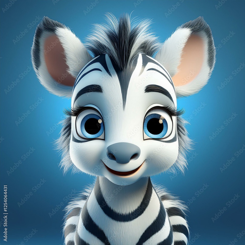 Obraz premium Niedliches Zebra, blauer Hintergrund