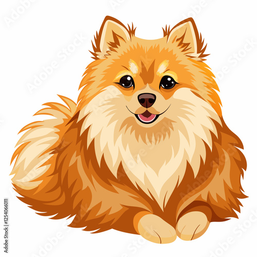 pomeranian dog isolated on white, Color vector illustration. Pet animal, Cartoon Vector 