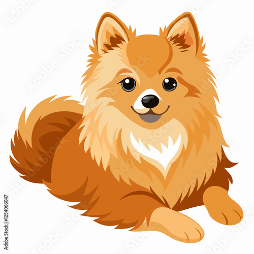 pomeranian dog isolated on white, Color vector illustration. Pet animal, Cartoon Vector 