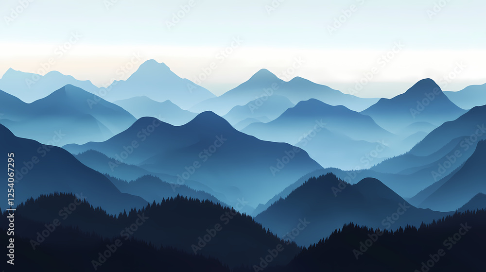 Fototapeta premium Misty peaks casting long shadows, a realm of mystery and dread. whispering peak. illustration. Whispering Shadows. Illustration