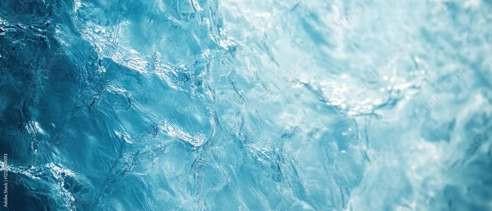 Fototapeta premium Glacial ice texture, underwater view, blue tones, background blur, website design