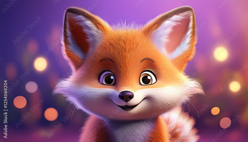 Fototapeta premium Niedlicher Fuchs, lila Hintergrund