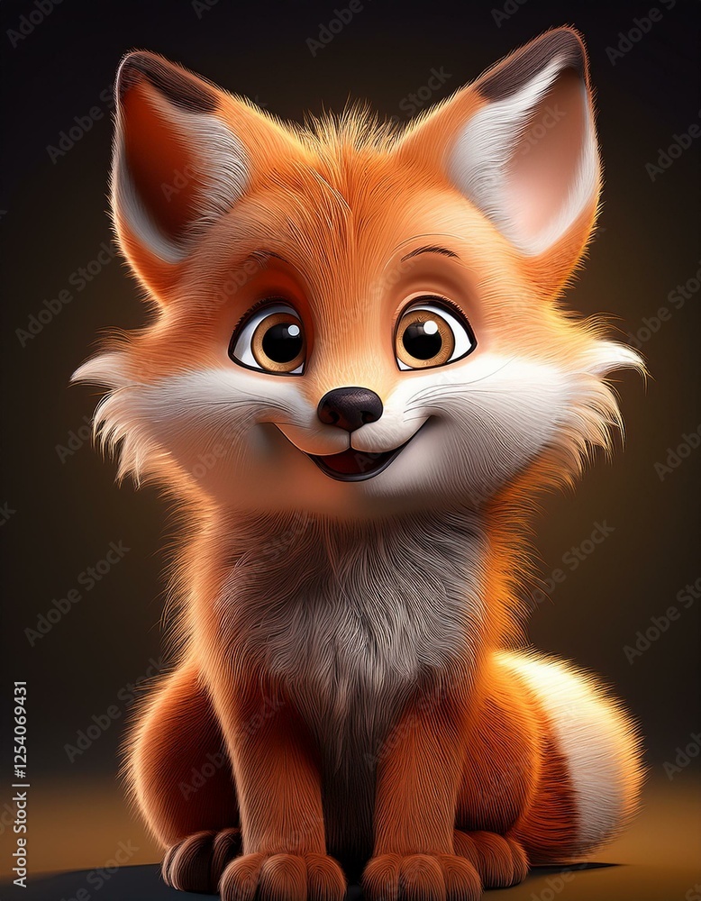 Obraz premium Niedlicher Fuchs, schwarzer Hintergrund