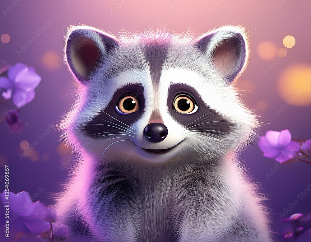 Niedlicher Waschbär, lila Hintergrund Niedlicher Waschbär, lila Hintergrund