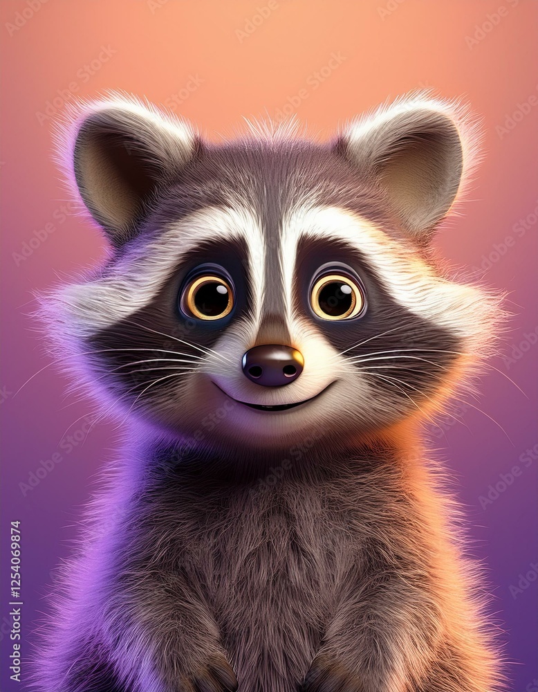 Niedlicher Waschbär, lila Hintergrund Niedlicher Waschbär, lila Hintergrund