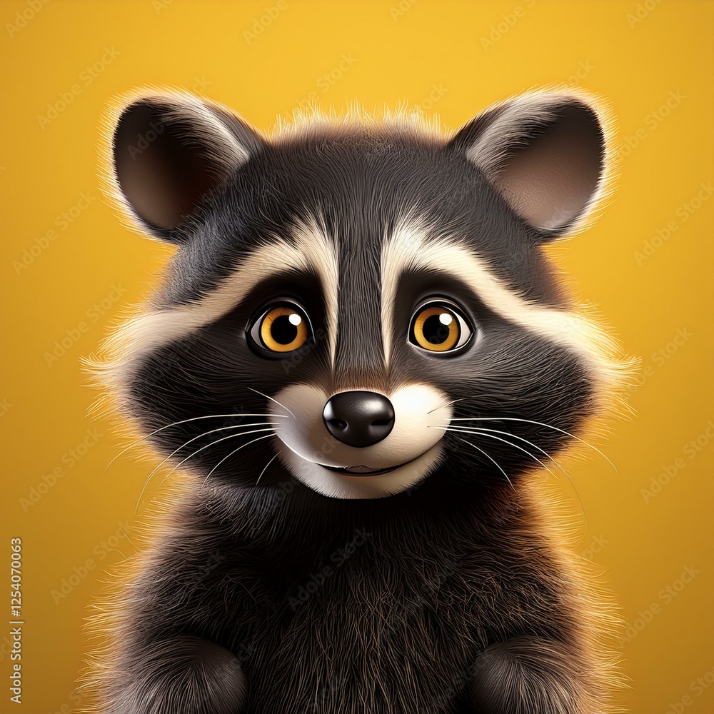Niedlicher Waschbär, gelber Hintergrund Niedlicher Waschbär, gelber Hintergrund