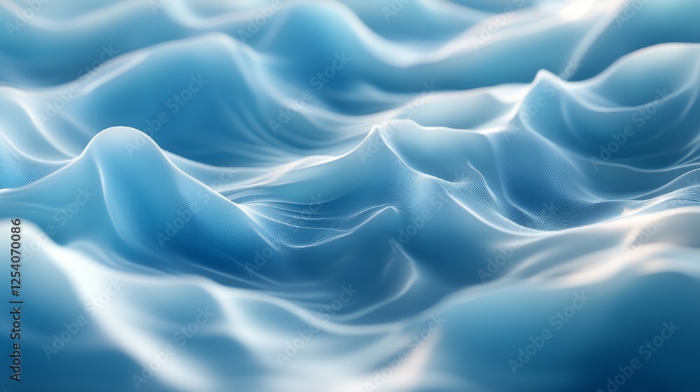 Obraz premium Abstract blue waves flow with soft ethereal light