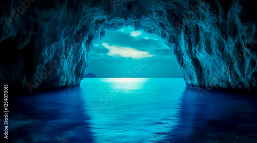 Enchanting blue grotto on capri island at dusk
