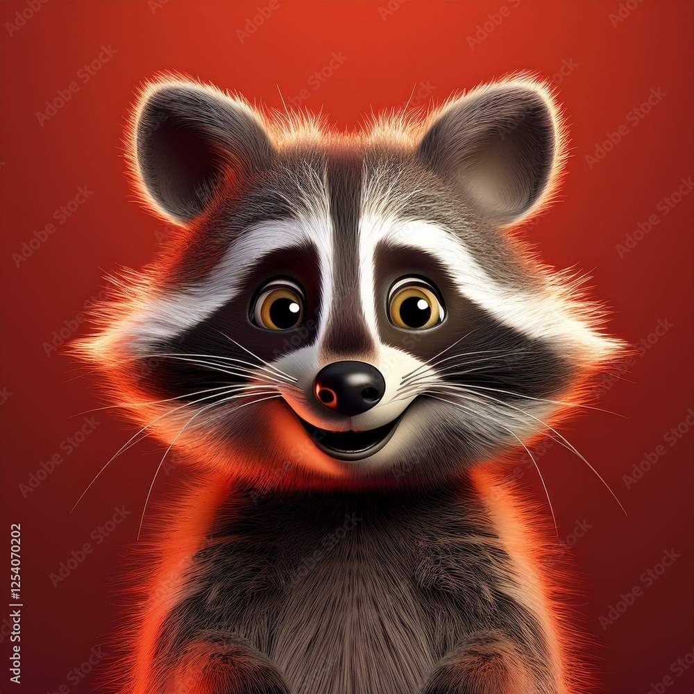 Niedlicher Waschbär, roter Hintergrund Niedlicher Waschbär, roter Hintergrund