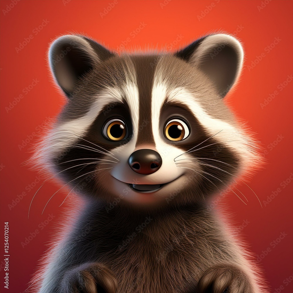Niedlicher Waschbär, roter Hintergrund Niedlicher Waschbär, roter Hintergrund