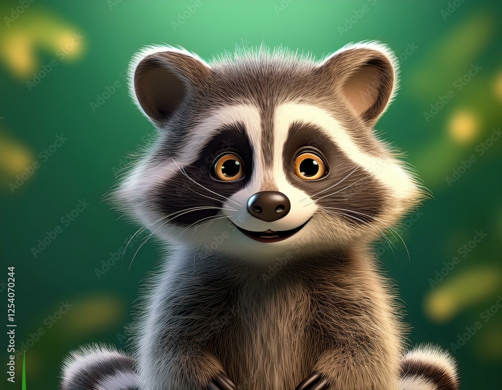 Niedlicher Waschbär, grüner Hintergrund Niedlicher Waschbär, grüner Hintergrund