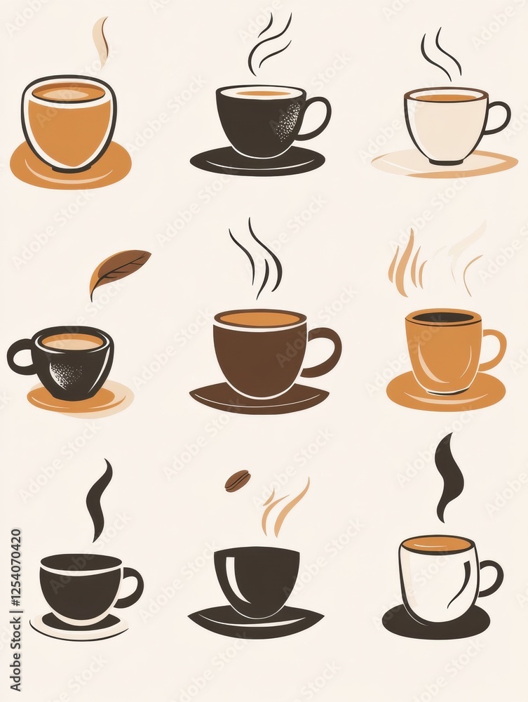 stickers featuring various coffee cups and beans in a playful design for coffee lovers and enthusiasts. Generative AI stickers featuring various coffee cups and beans in a playful design for coffee lovers and enthusiasts. Generative AI