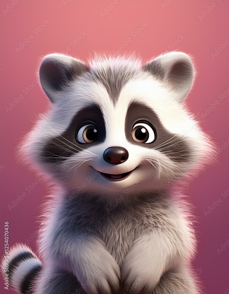 Fototapeta premium Niedlicher Waschbär, rosa Hintergrund