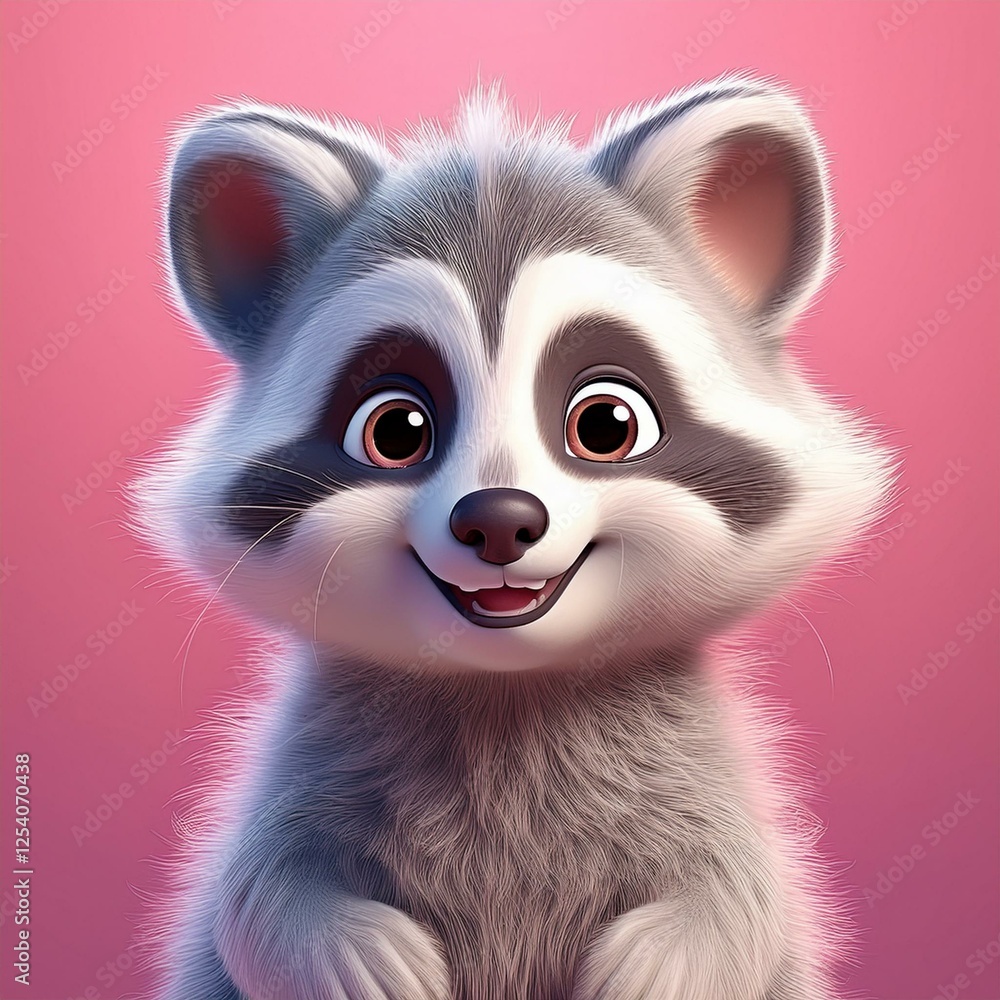 Niedlicher Waschbär, rosa Hintergrund Niedlicher Waschbär, rosa Hintergrund