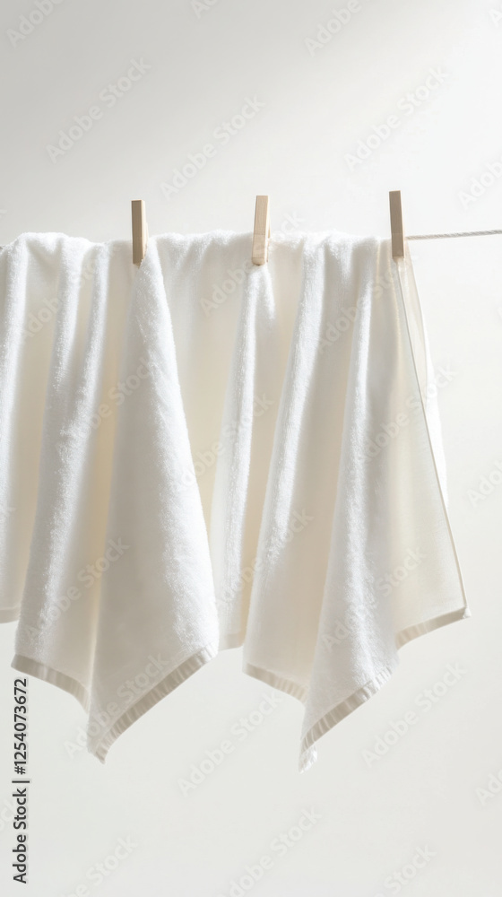 Minimalist design with hanging white towels for home interior inspiration Minimalist design with hanging white towels for home interior inspiration