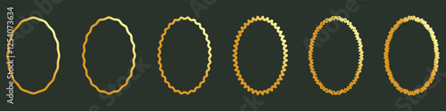 Set of oval frames.Collection of gold  oval frames with zigzag edges.Oval with wavy edges.Vector illustration.