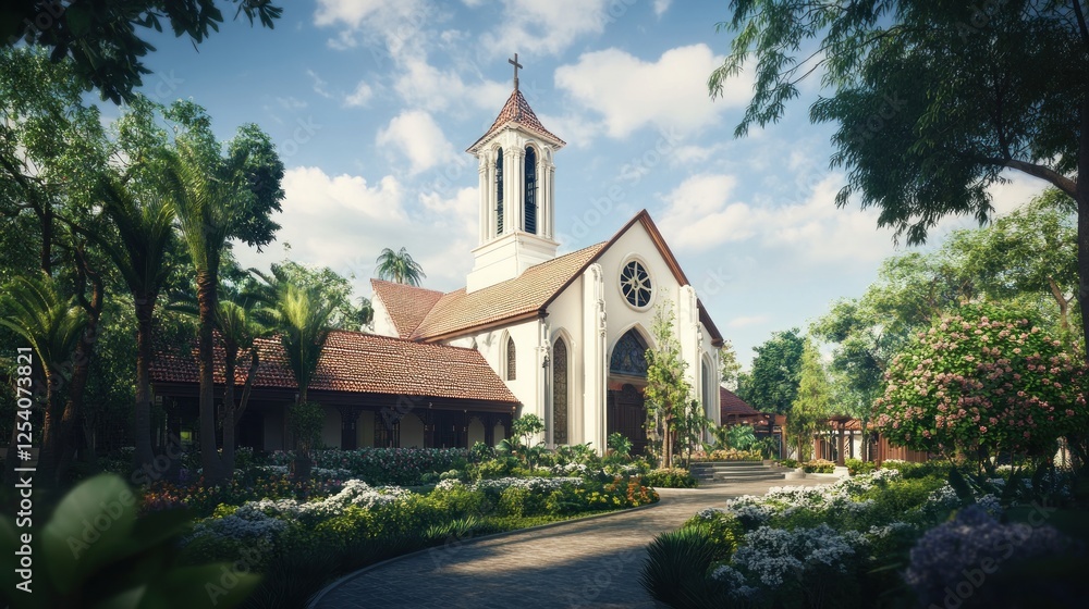 Serene Church Architecture in Tropical Paradise Serene Church Architecture in Tropical Paradise