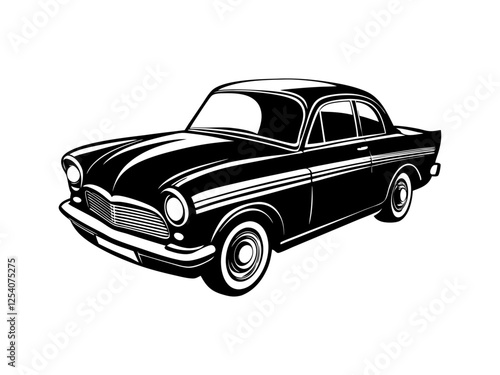 Black and white vector silhouette of an old-school classic vintage car. Retro, antique, muscle car, hot rod, nostalgia, automobile, collector, transportation, PNG.