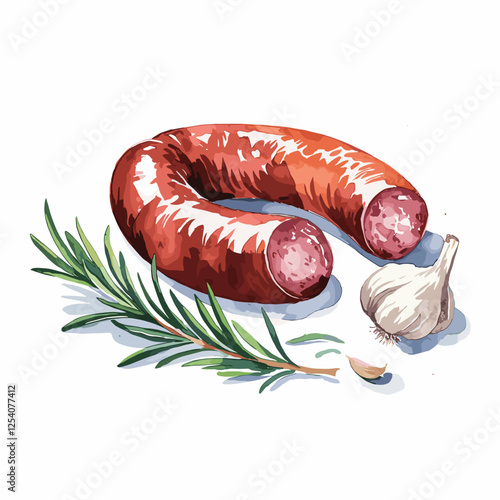 Watercolor Smoked Sausage with Rosemary and Garlic