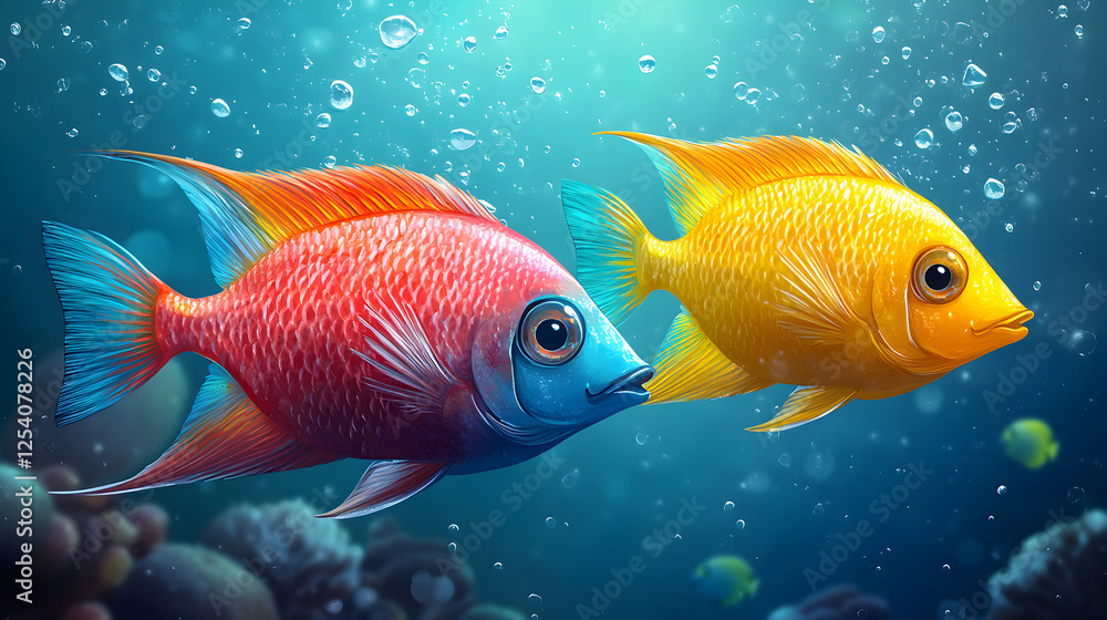 Fototapeta premium Colorful Underwater World: Exotic Fish and Corals in Marine Life Illustration