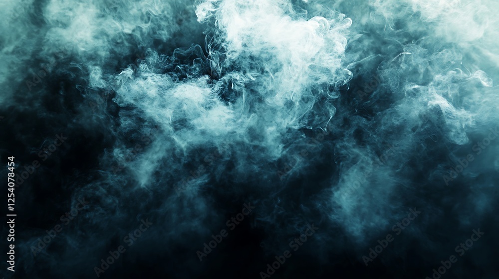 Fototapeta premium Teal smoke swirls, dark background, abstract