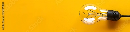 Wallpaper Mural Illuminated light bulb and electrical cord on a yellow background, viewed from above in a sleek banner design. Symbolizes inventive ideas and inspiration for business and science. Torontodigital.ca