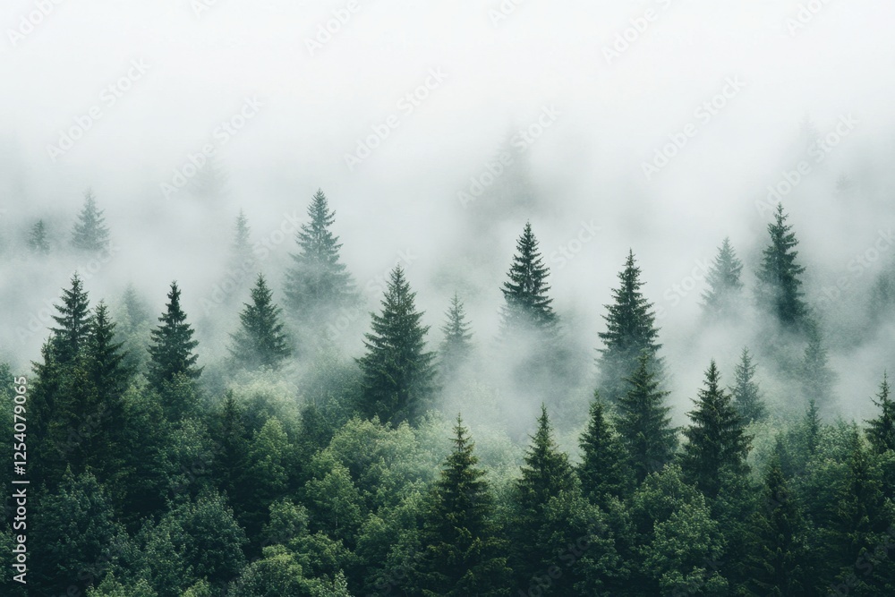 Misty mountain forest, evergreen trees, aerial view, fog, nature wallpaper Misty mountain forest, evergreen trees, aerial view, fog, nature wallpaper