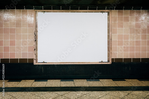 Berlin Metro Kotti Kottbussertor, Blank advertising billboard in a subway station with modern brown wall panels  (space for ads or mockup design)