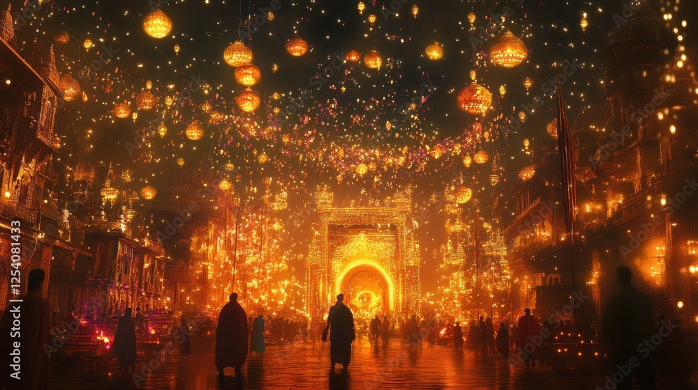 Obraz premium Enchanted Night: A City Bathed in Golden Light