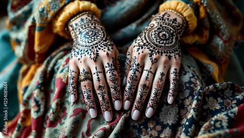 Intricate Henna Tattoo on Hands, Close-Up Shot