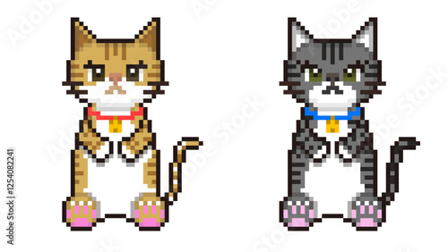 猫 ドット絵 ベクターイラスト 動物 可愛い レトロ 8bit  (.AI)