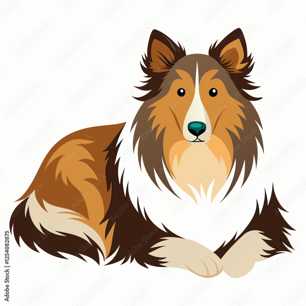 Fototapeta premium shetland sheepdog isolated on white, Color vector illustration. Pet animal, Cartoon Vector 