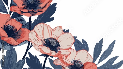 Flat Vector Illustration of Anemones in a Frame