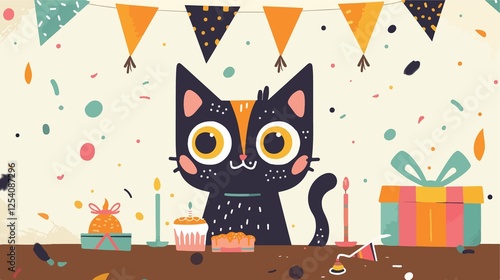 Happy Birthday Icon Design with Cartoon Animal Flat Vector