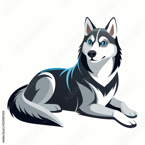 siberian husky dog isolated on white, Color vector illustration. Pet animal, Cartoon Vector 