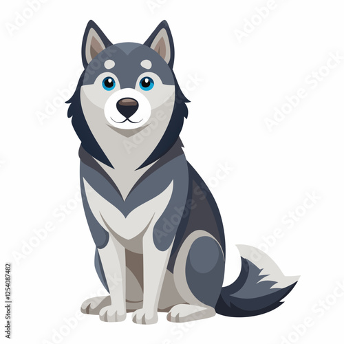 siberian husky dog isolated on white, Color vector illustration. Pet animal, Cartoon Vector 
