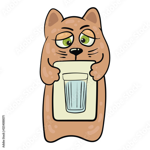 Funny cat with a poster with milk. Cute fluffy animal holding a poster. Vector illustration on white background for lettering, t-shirt, sticker, label. Animal rights protection