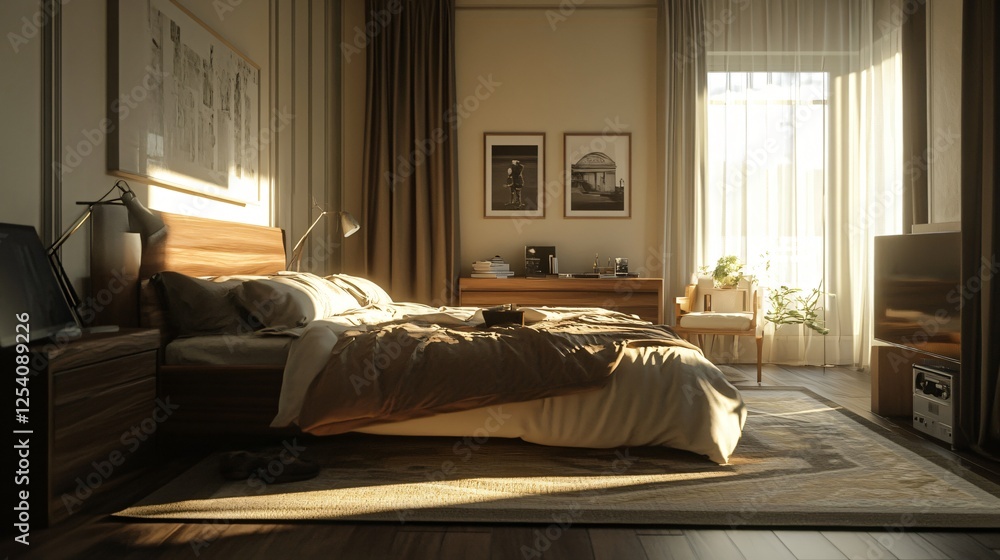 Fototapeta premium Photo Of Beautiful Bed In The Middle Of The Bedroom