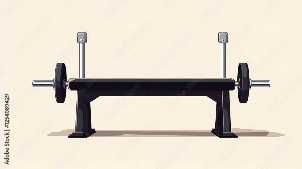 A bench press machine with a black bench and two silver dumbbells. Ancient War Machines. Illustration A bench press machine with a black bench and two silver dumbbells. Ancient War Machines. Illustration